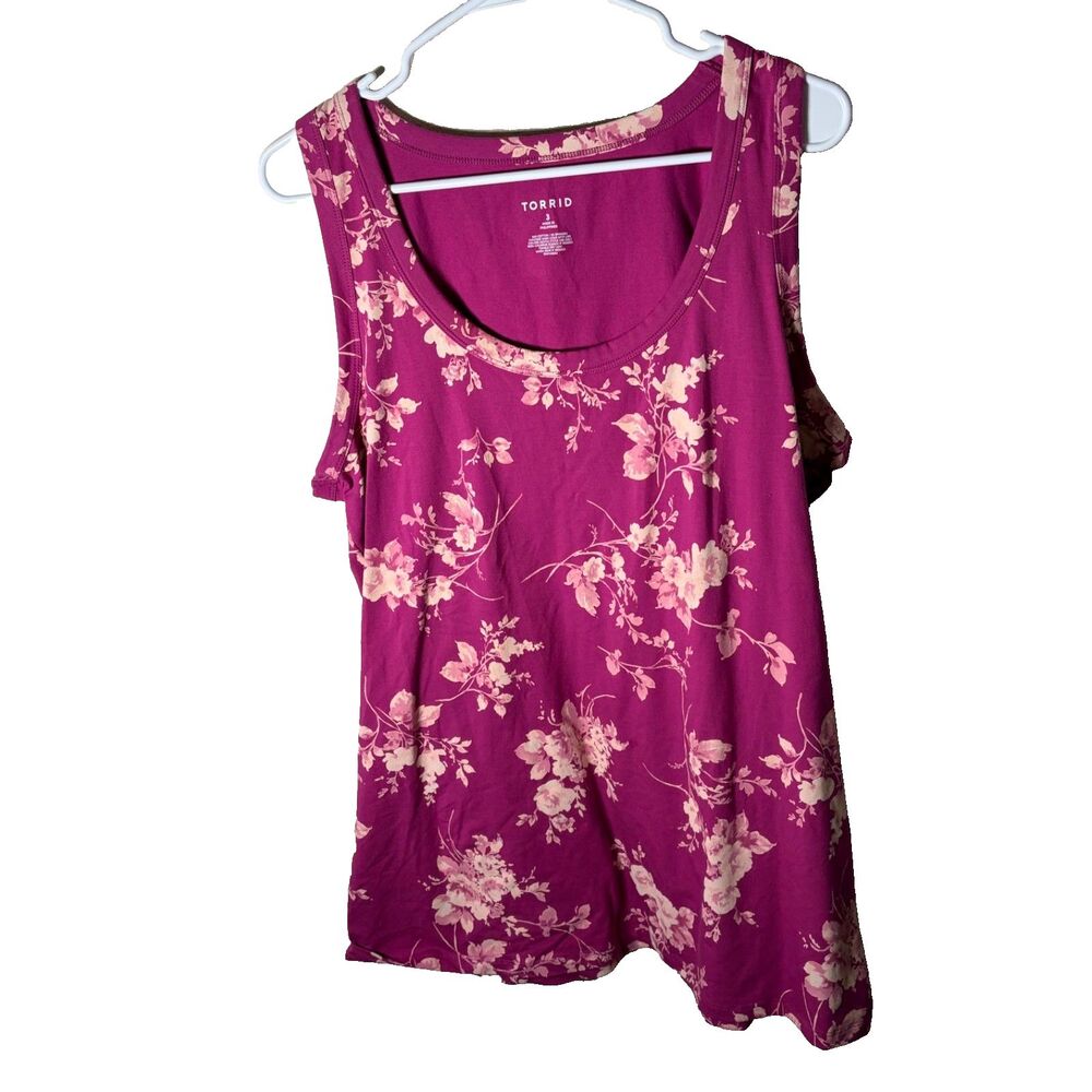Torrid Tank Top Women's 3 Round Neck Sleeveless Floral 3X Cotton Blend Shirt